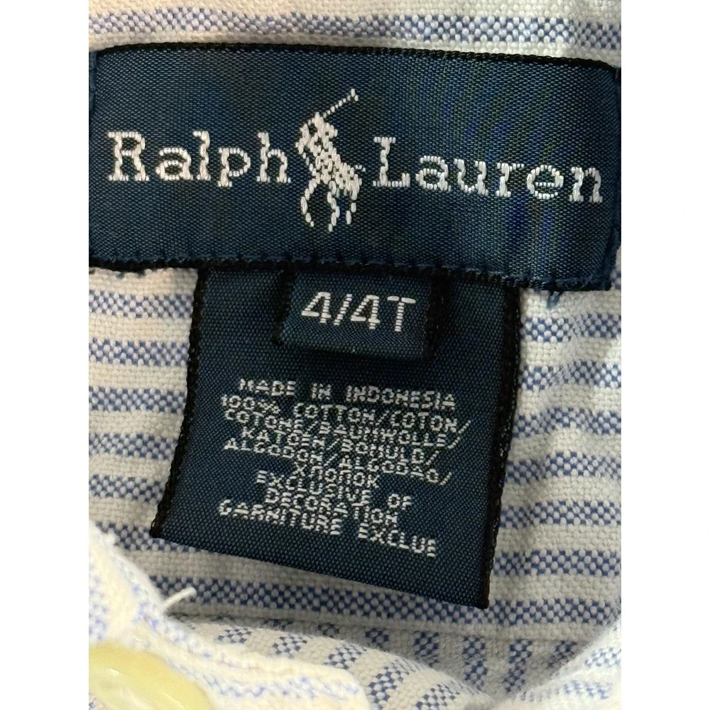 Ralph Lauren Shirt Boys 4T Blue Stripe Long Sleeve Button Down Cotton Casual